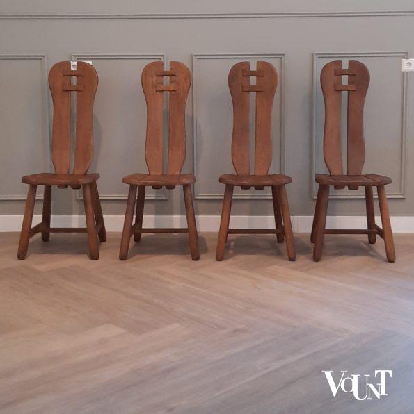 Set van 4 brutalist stoelen met hoge rugleuning, jaren '60