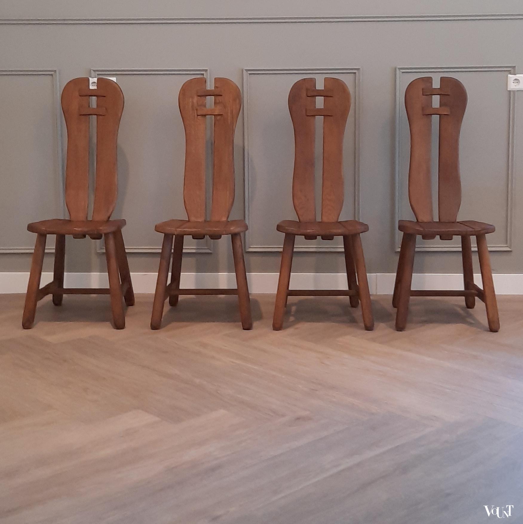 Set van 4 brutalist stoelen met hoge rugleuning, jaren '60