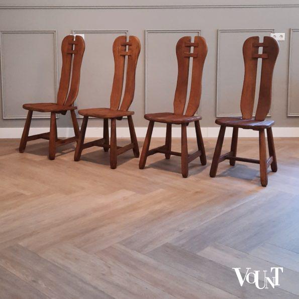 Set van 4 brutalist stoelen met hoge rugleuning, jaren '60