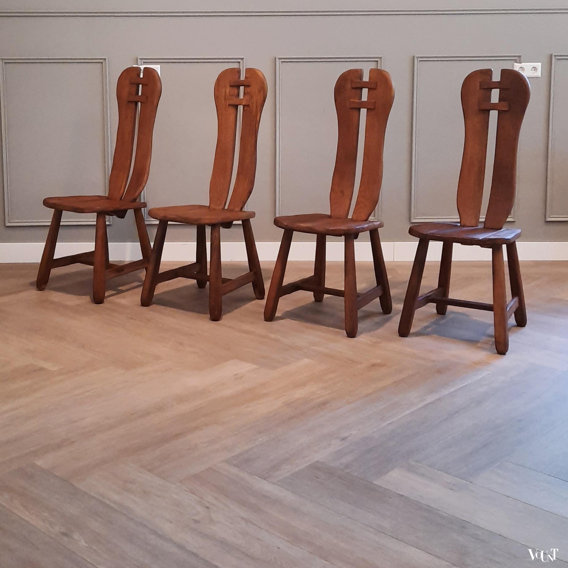 Gezondheid Uitgebreid blootstelling Set van 4 brutalist stoelen met hoge rugleuning, jaren '60