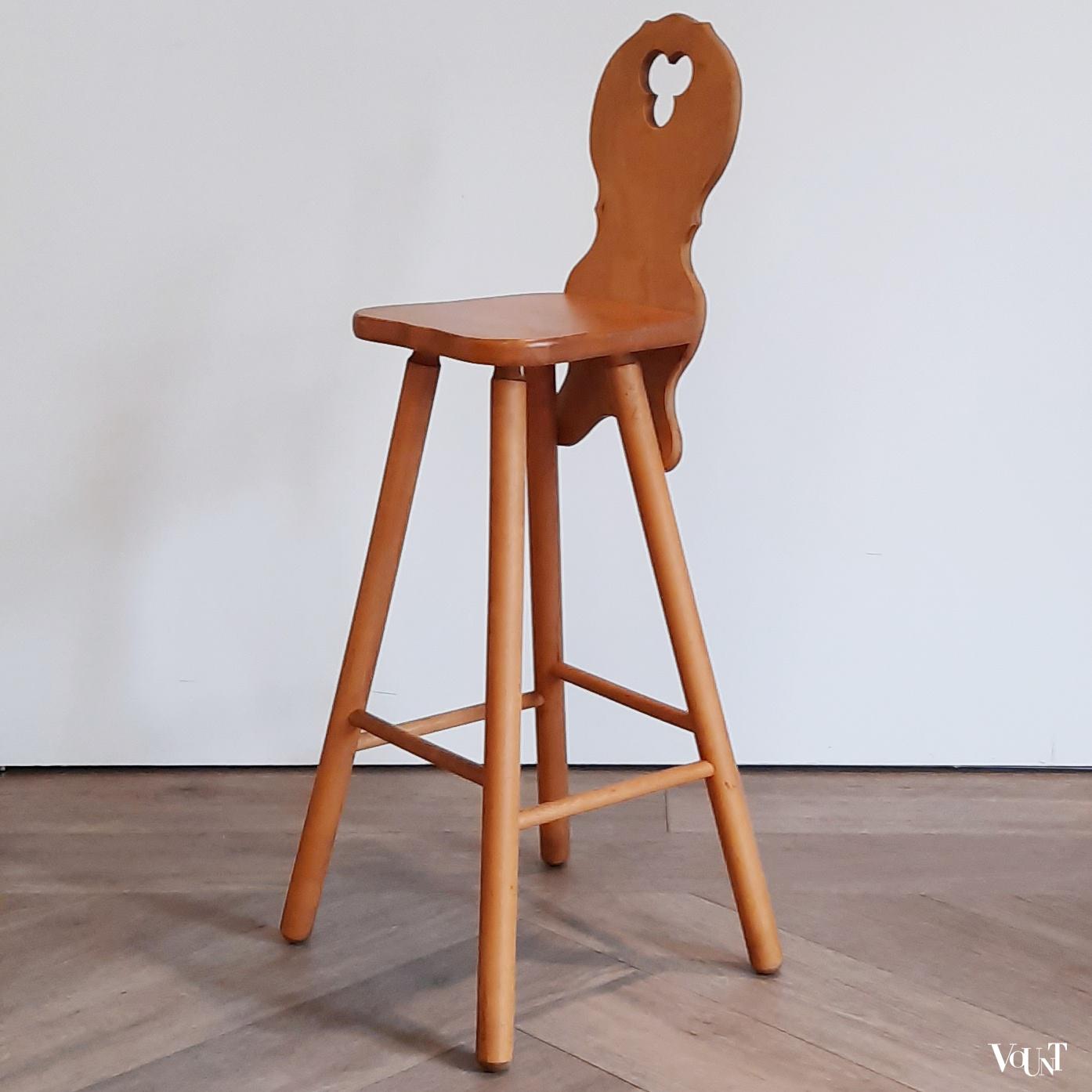 Set van 3 vintage beukenhouten barkrukken in Tiroler stijl