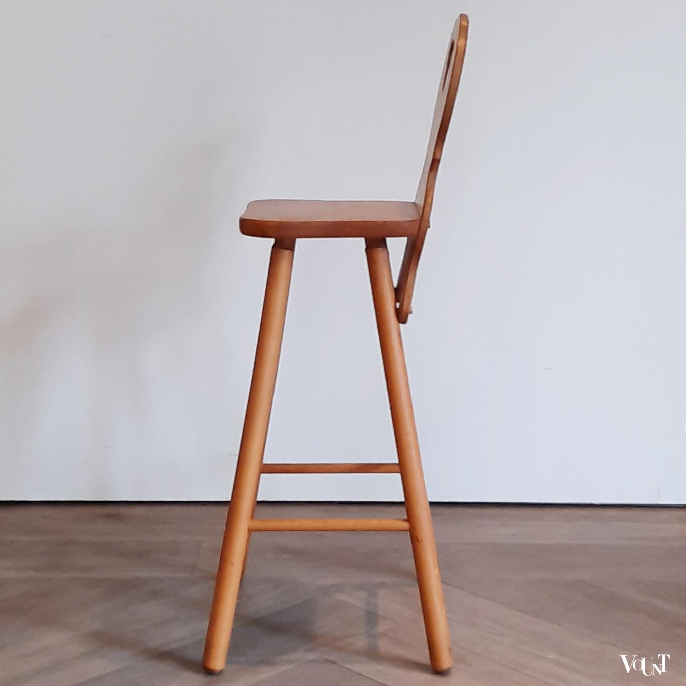 Set van 3 vintage beukenhouten barkrukken in Tiroler stijl