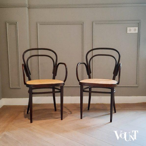 Set van 6 originele bruine Thonet-stoelen nr. 214, jaren '70