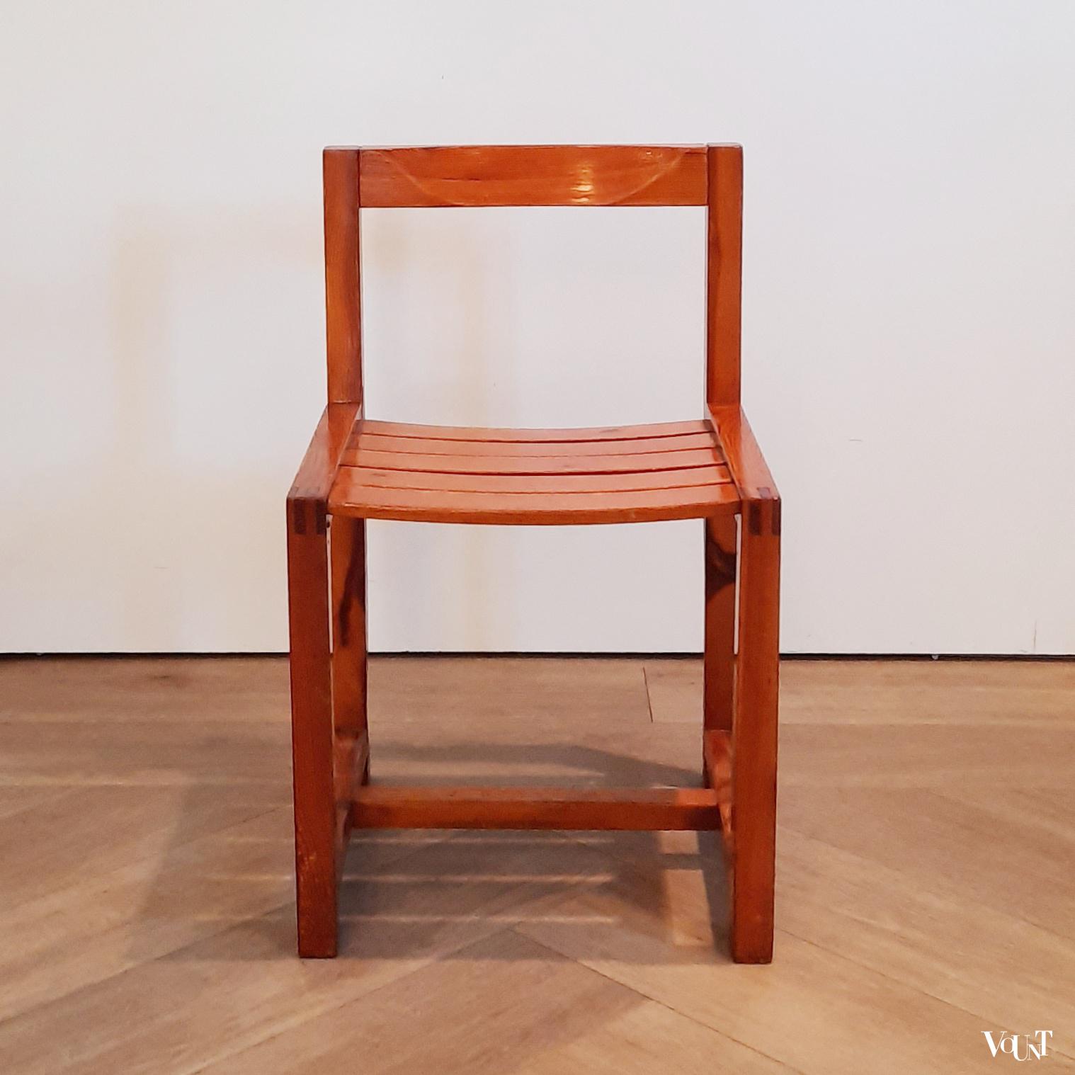 Set van 4 grenen eetkamerstoelen, jaren '70