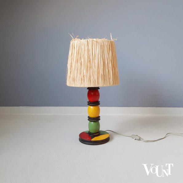 Modernistisch Frans tafellampje met raffia-kap, jaren '50