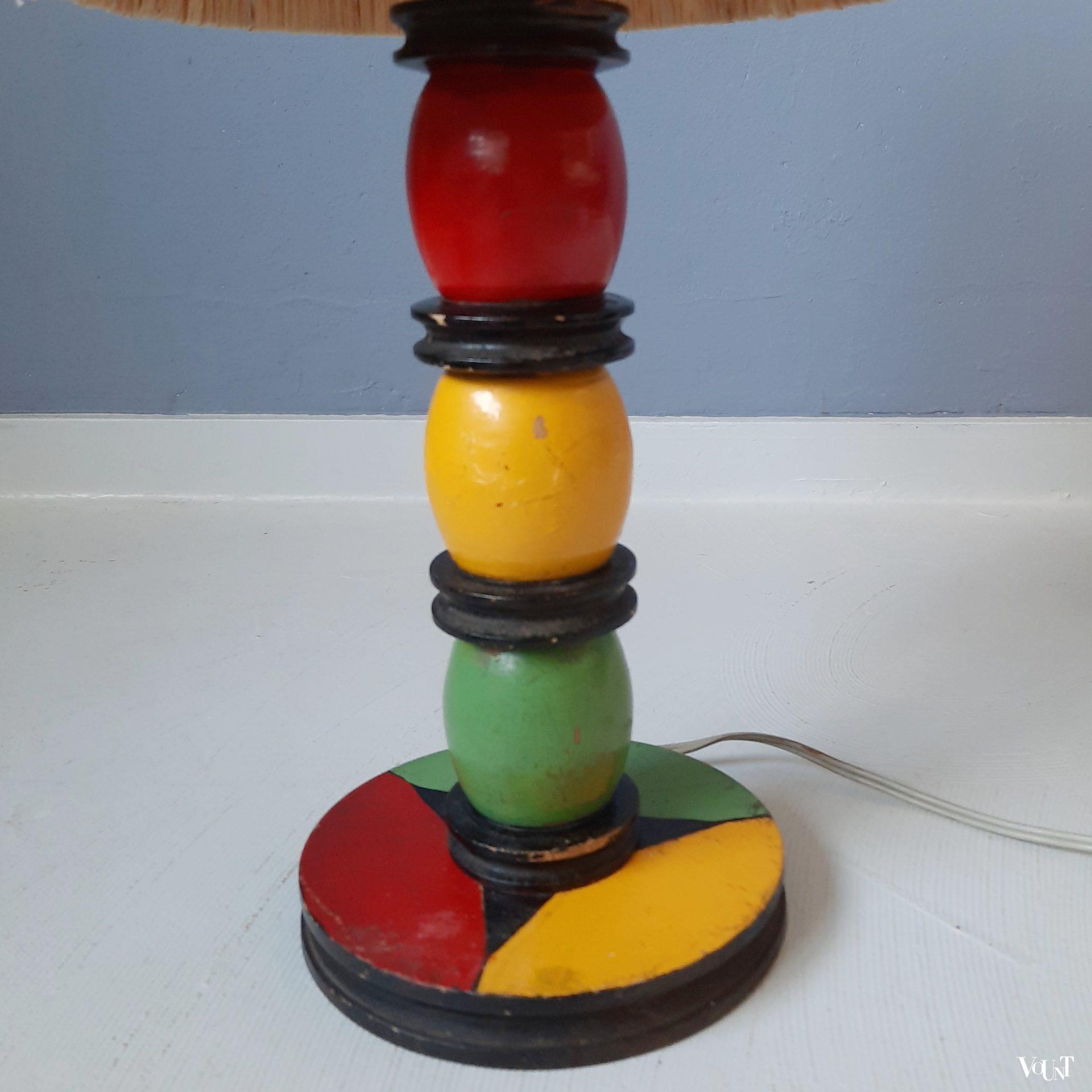 Modernistisch Frans tafellampje met raffia-kap, jaren '50