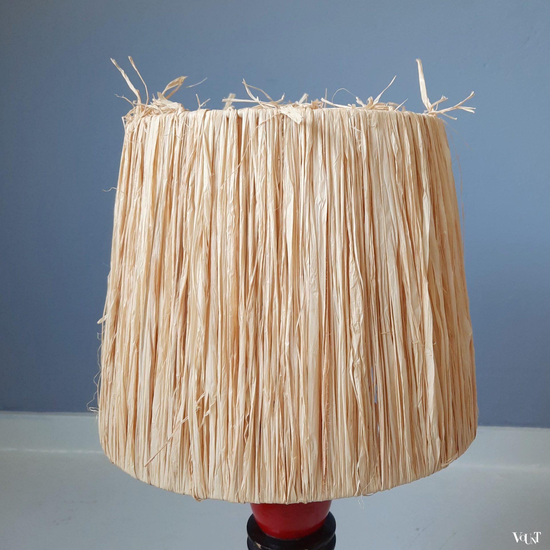 Modernistisch Frans tafellampje met raffia-kap, jaren '50