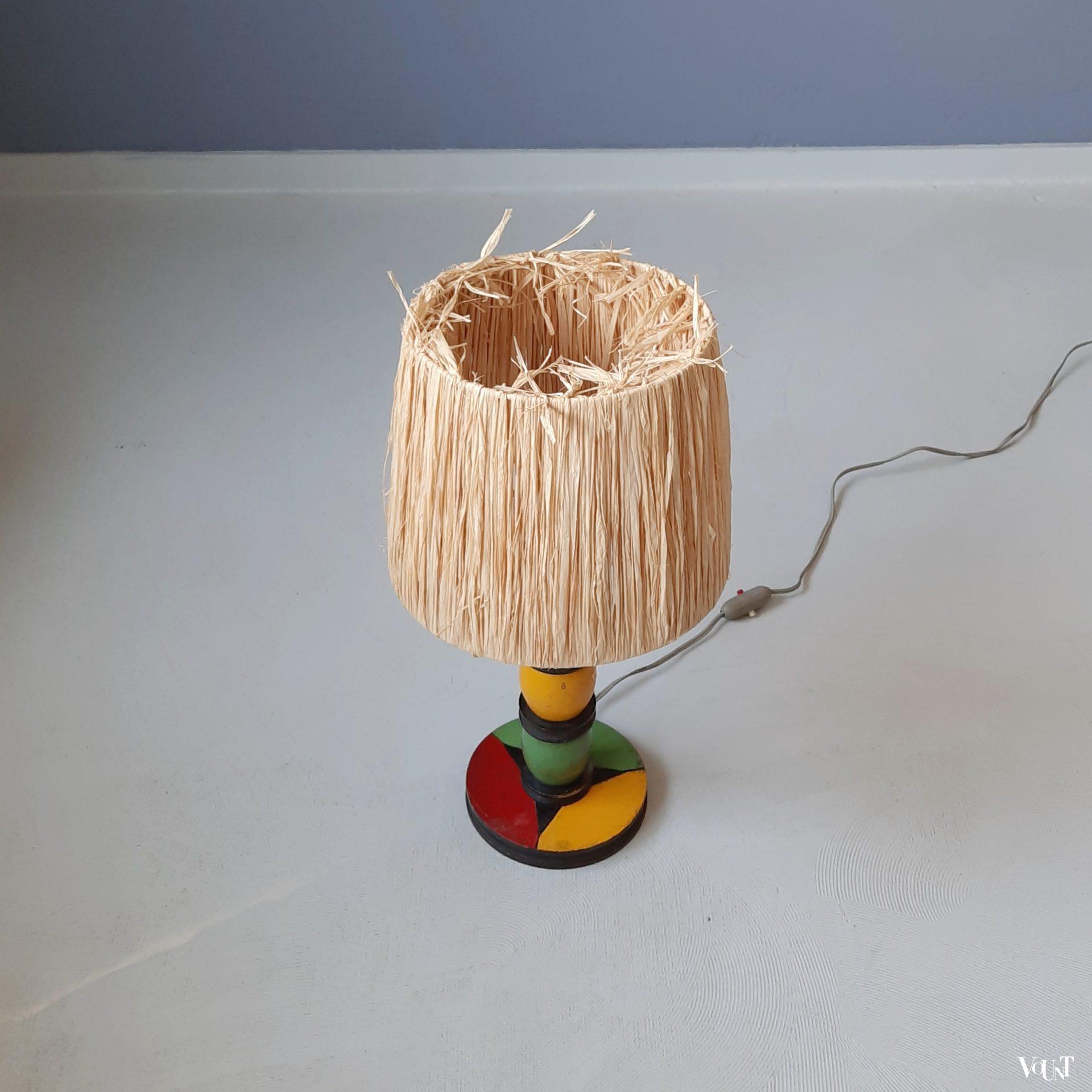 Modernistisch Frans tafellampje met raffia-kap, jaren '50