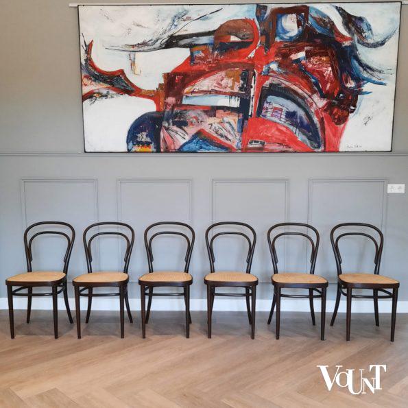 Set van 6 originele bruine Thonet-stoelen nr. 214, jaren '70