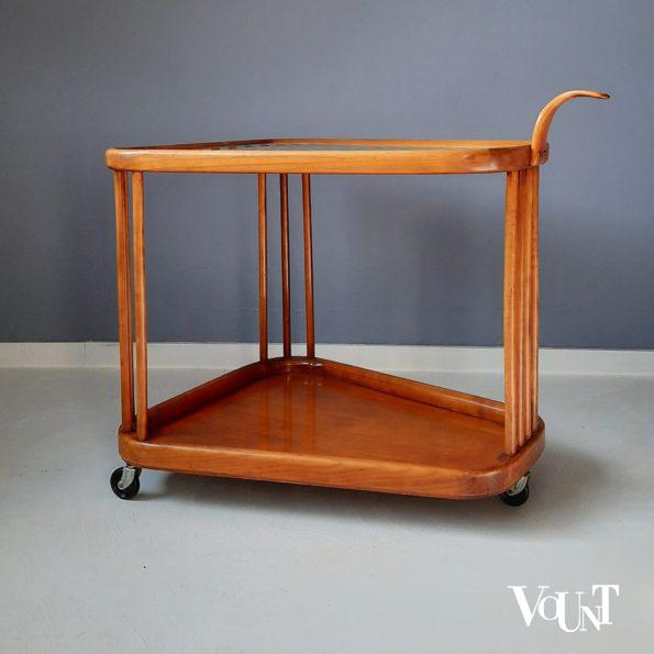 Midcentury trolley cederhout en glas