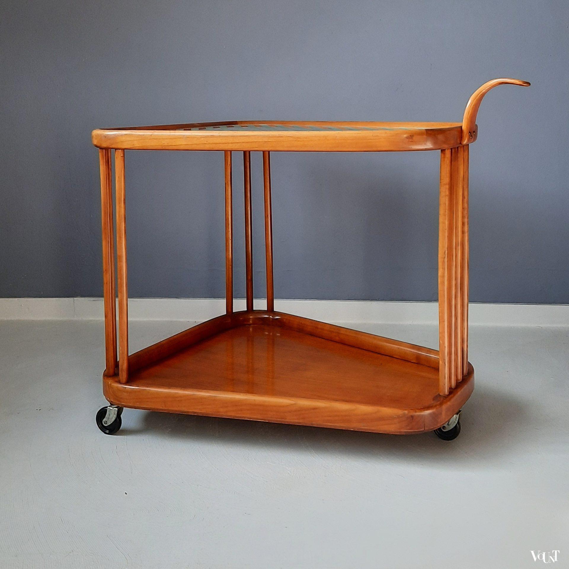 Midcentury trolley cederhout en glas