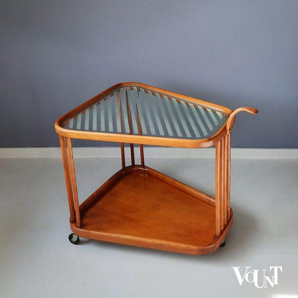 Midcentury trolley cederhout en glas