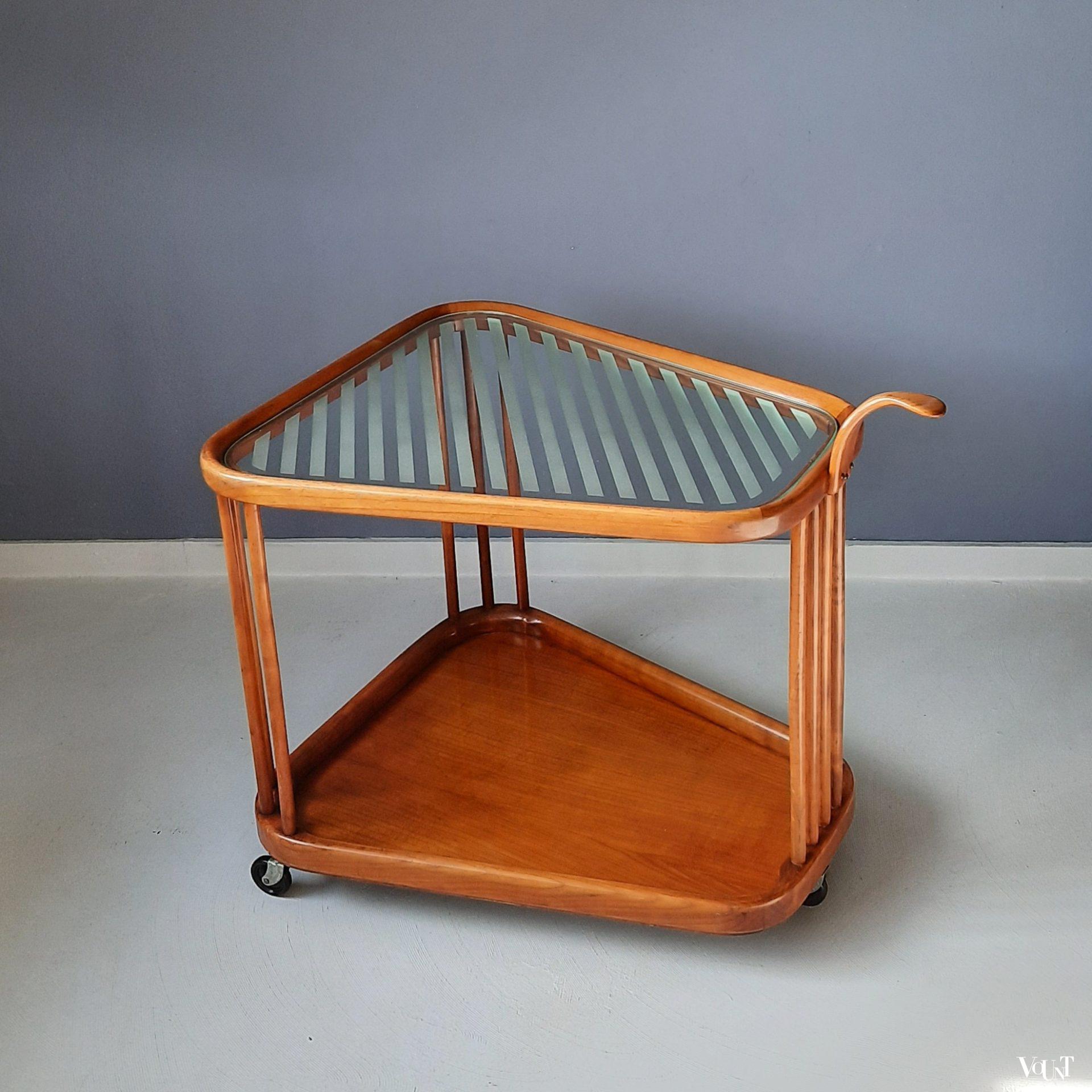 Midcentury trolley cederhout en glas