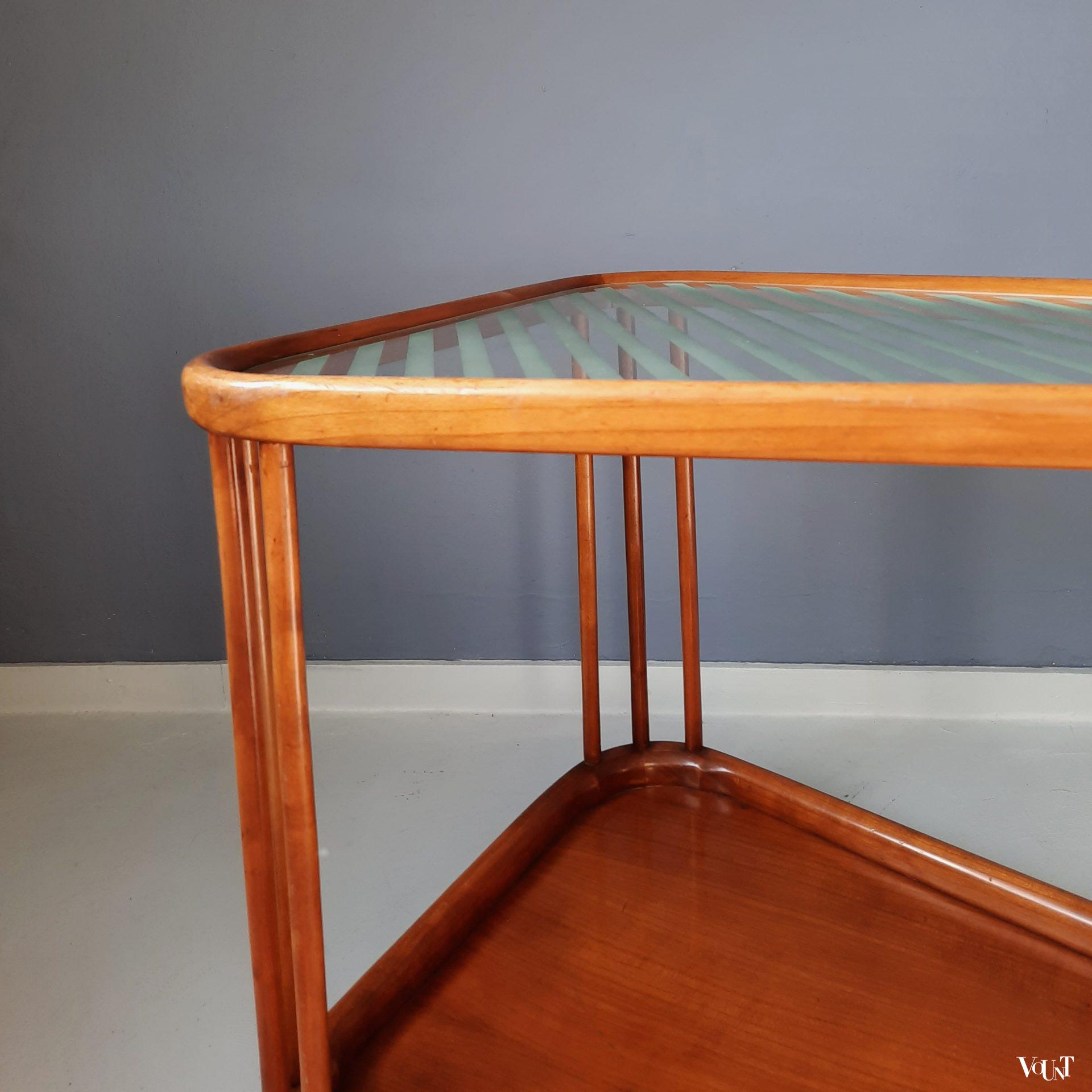 Midcentury trolley cederhout en glas