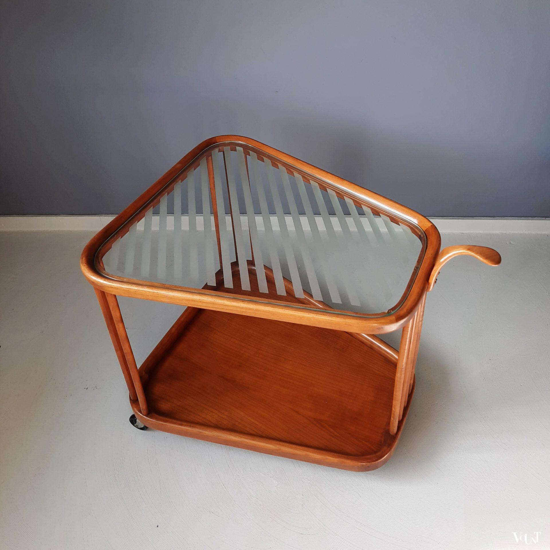 Midcentury trolley cederhout en glas