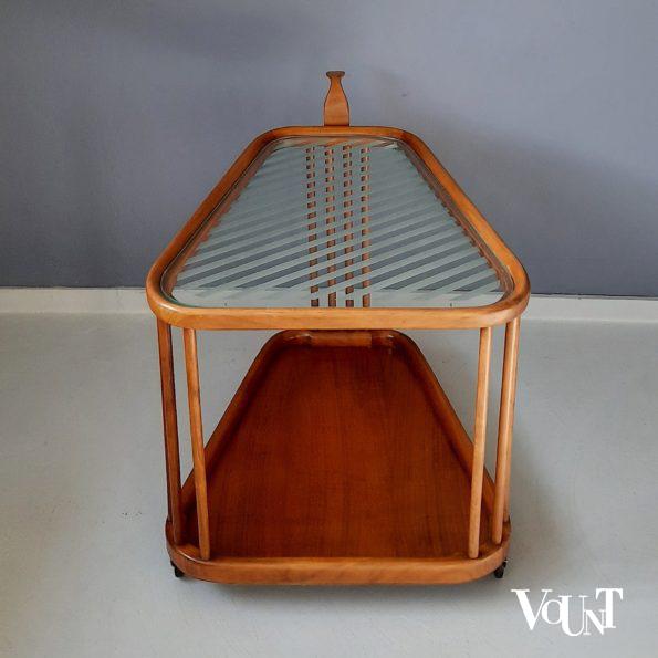 Midcentury trolley cederhout en glas