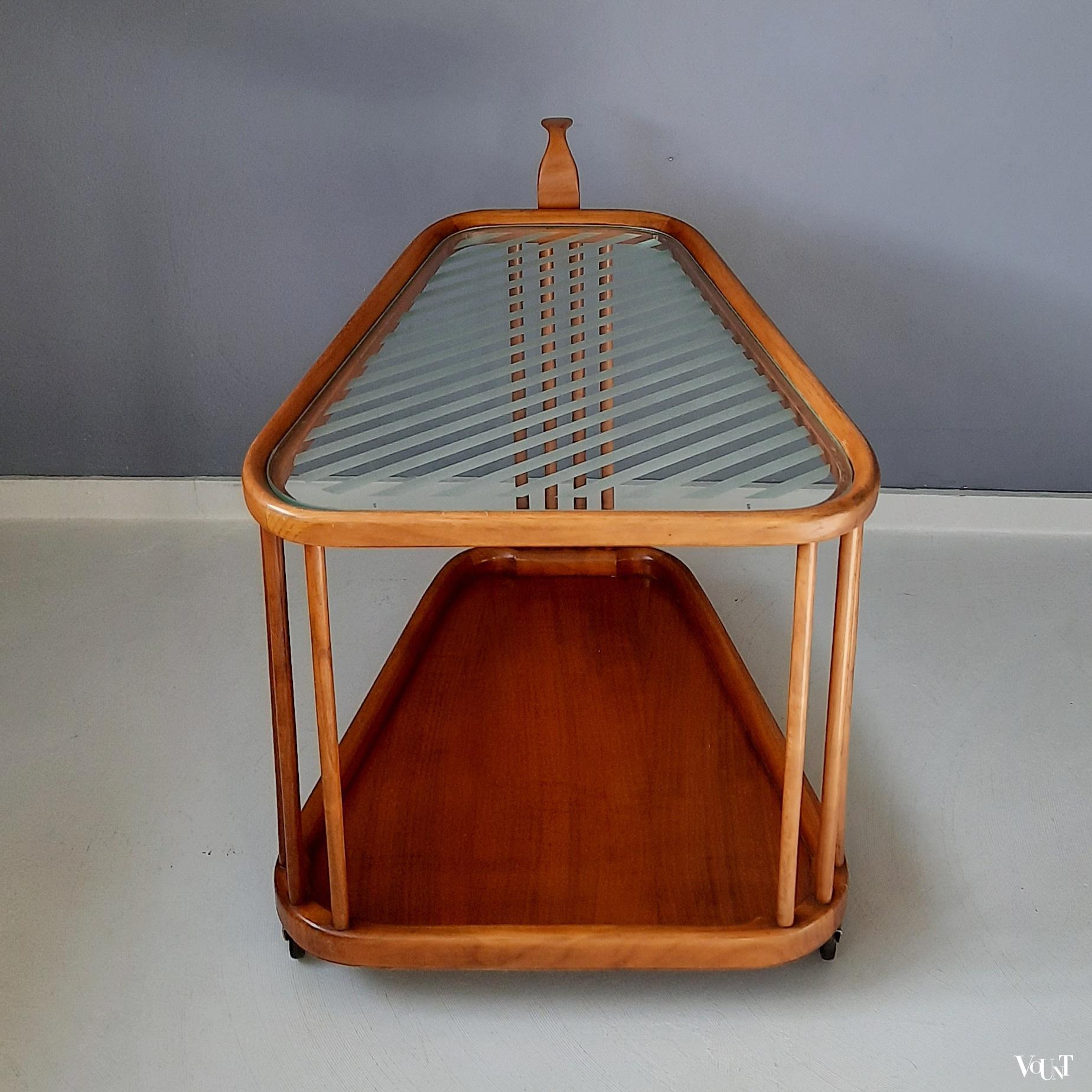 Midcentury trolley cederhout en glas
