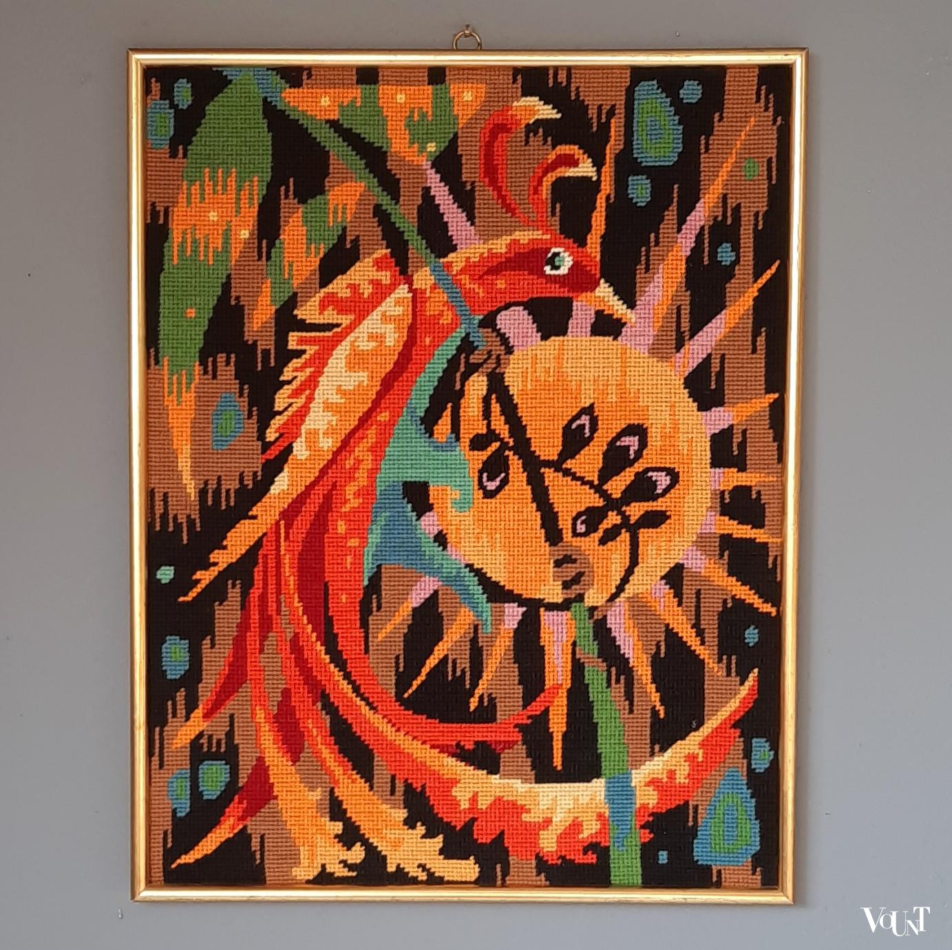 Vintage borduurwerk vuurvogel, Frankrijk