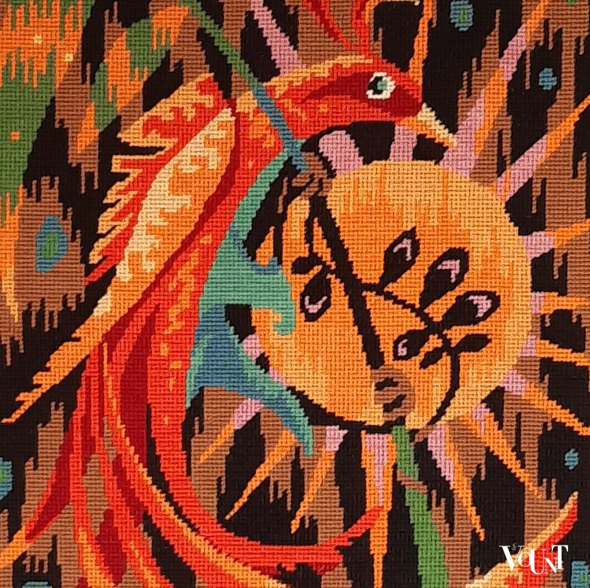 Vintage borduurwerk vuurvogel, Frankrijk