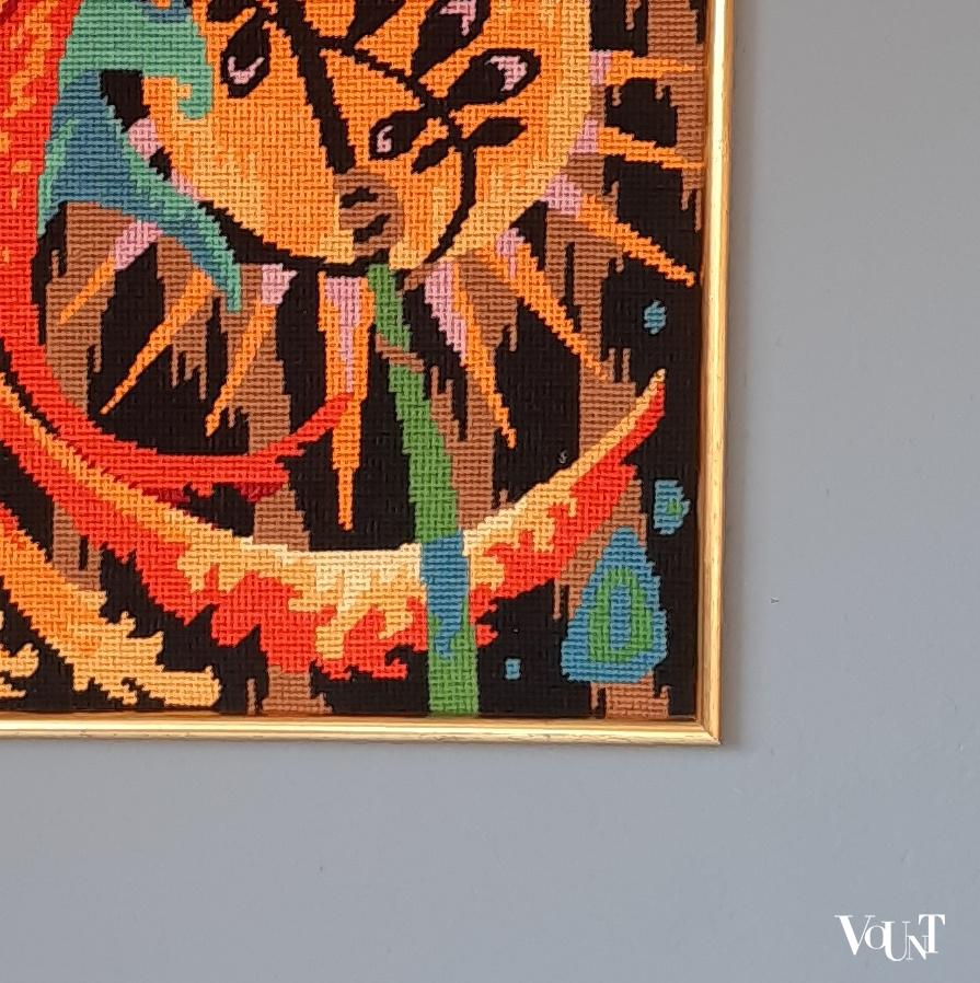 Vintage borduurwerk vuurvogel, Frankrijk