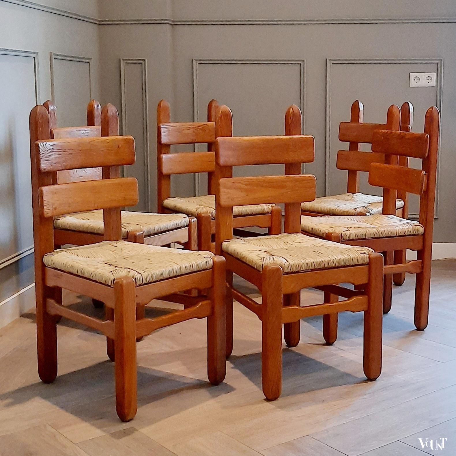 Set van 6 brutalist stoelen, jaren '60