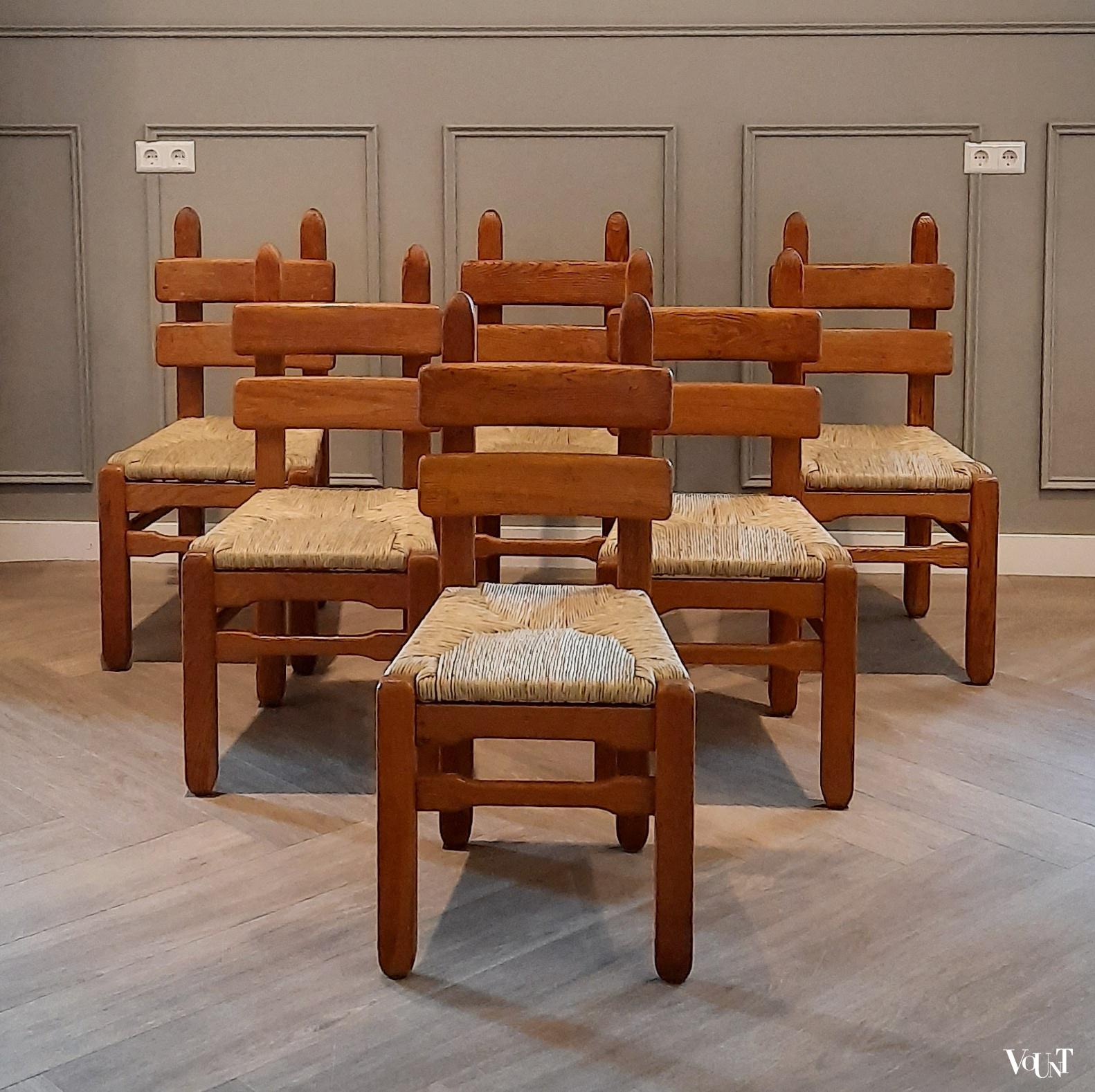 Set van 6 brutalist stoelen, jaren '60