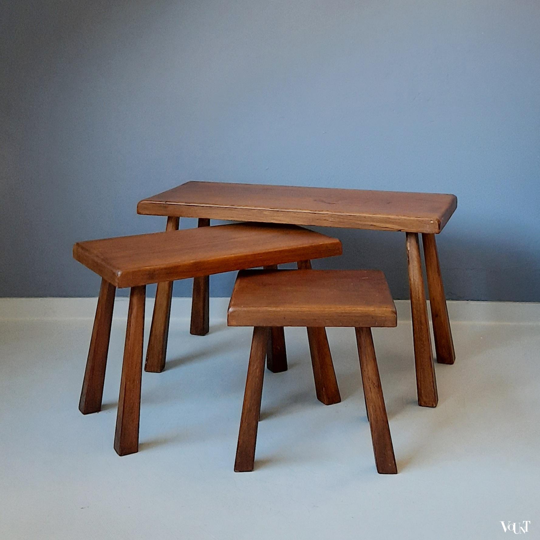 Set van 3 brutalist bijzettafels, jaren '60