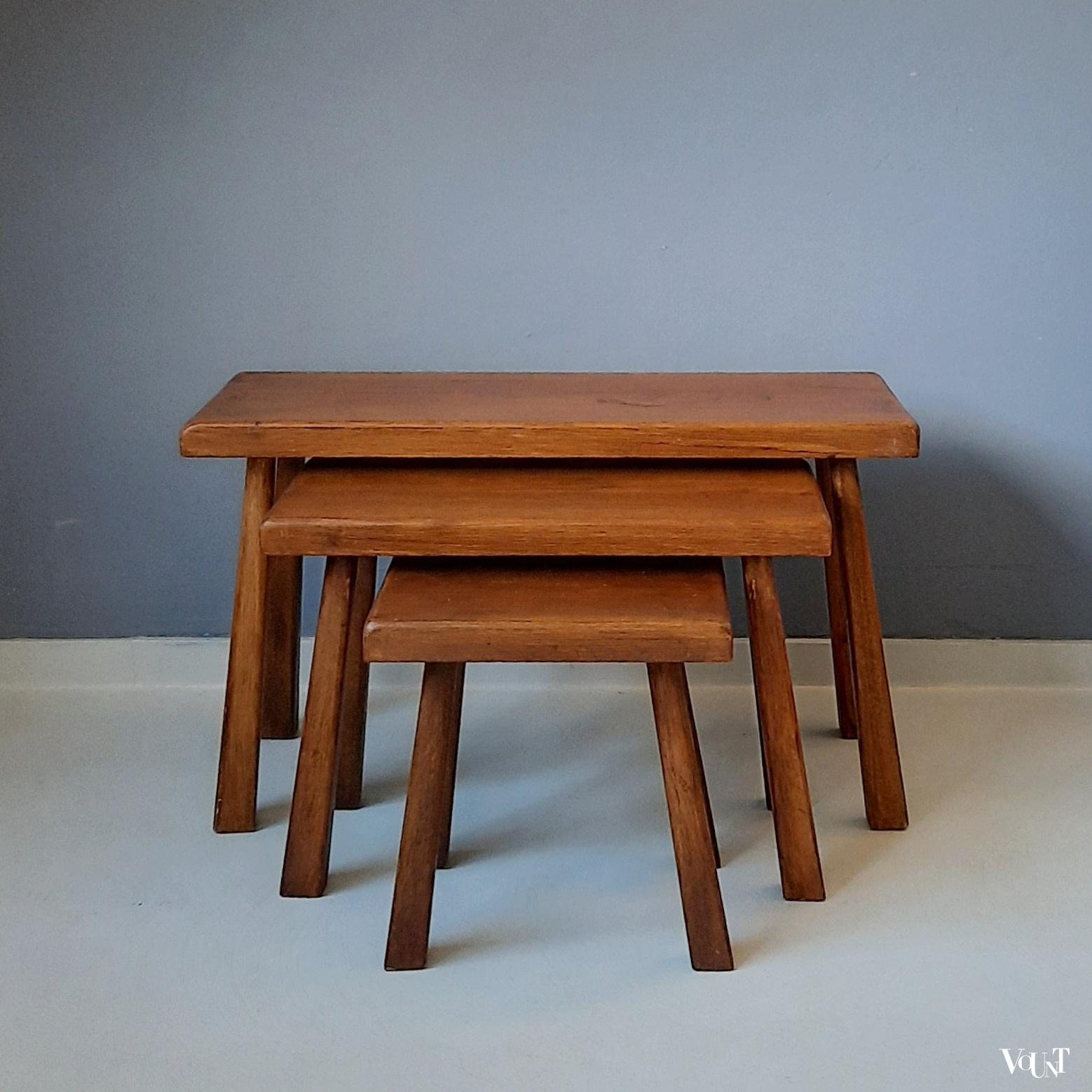 Set van 3 brutalist bijzettafels, jaren '60