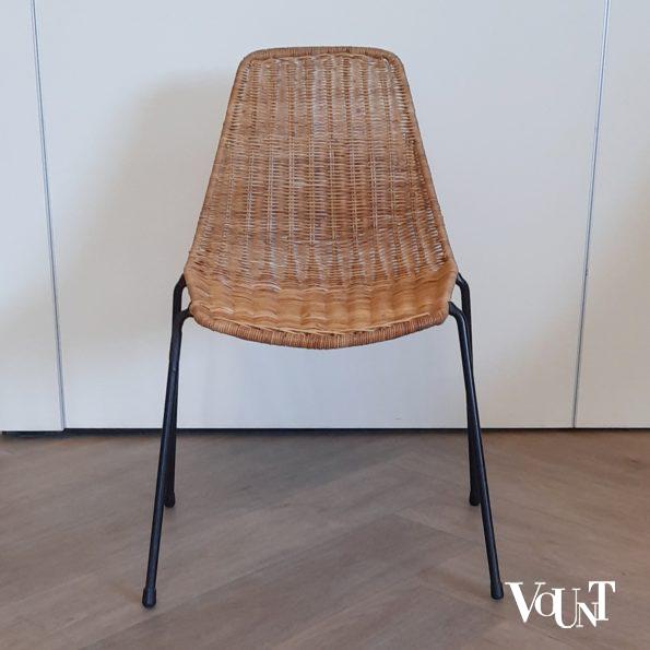 Set van 2 rotan stoelen met zwart metalen frame, Gian Franco Legler, jaren '50