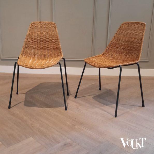 Set van 2 rotan stoelen met zwart metalen frame, Gian Franco Legler, jaren '50