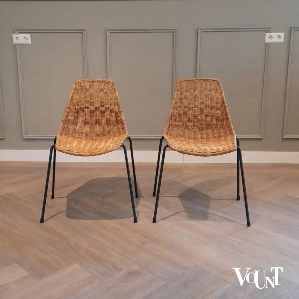 Set van 2 rotan stoelen met zwart metalen frame, Gian Franco Legler, jaren '50