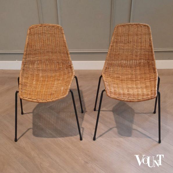 Set van 2 rotan stoelen met zwart metalen frame, Gian Franco Legler, jaren '50