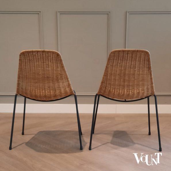 Set van 2 rotan stoelen met zwart metalen frame, Gian Franco Legler, jaren '50