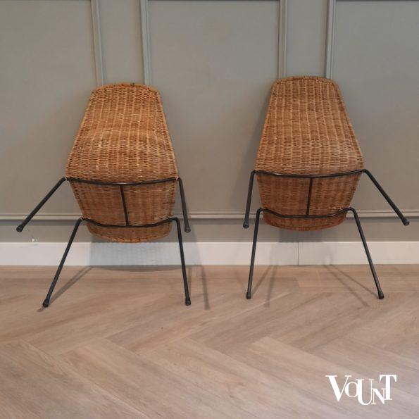 Set van 2 rotan stoelen met zwart metalen frame, Gian Franco Legler, jaren '50