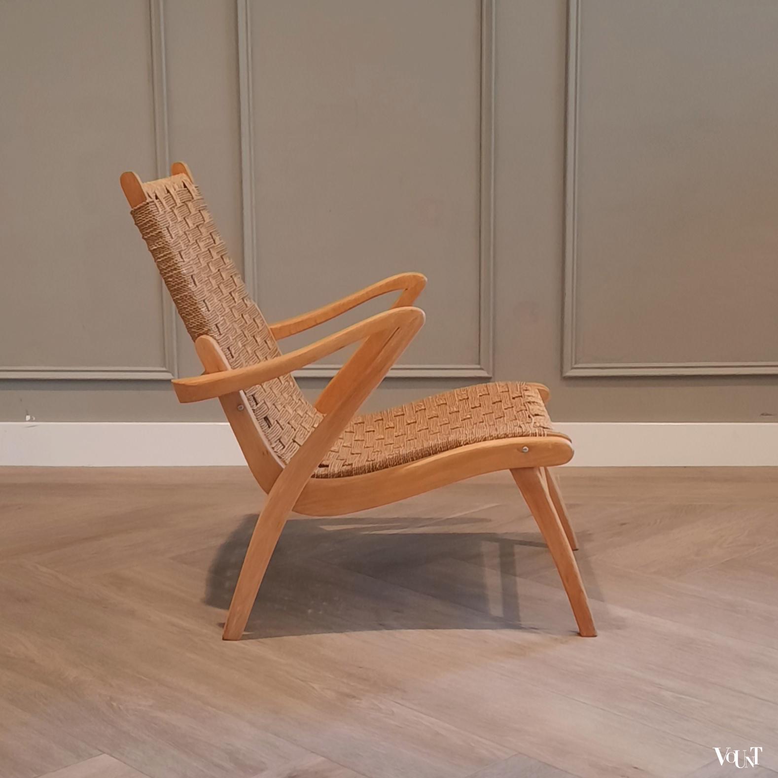 Fauteuil hout met touw, jaren '40 / '50