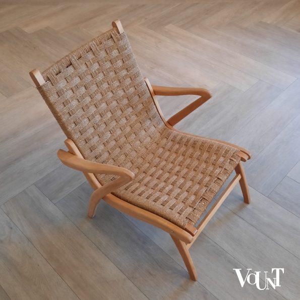 Fauteuil hout met touw, jaren '40 / '50