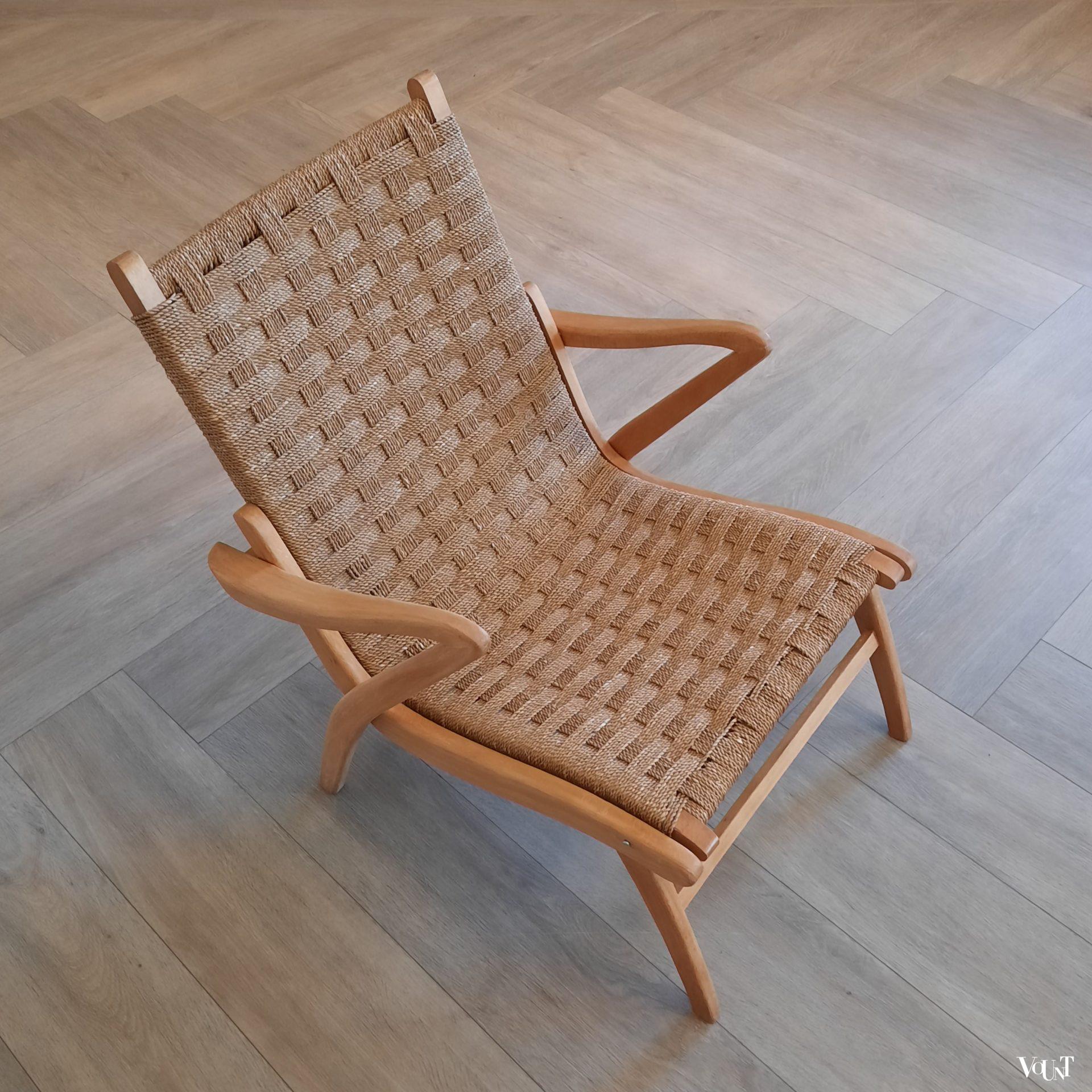 Fauteuil hout met touw, jaren '40 / '50