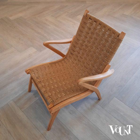 Fauteuil hout met touw, jaren '40 / '50