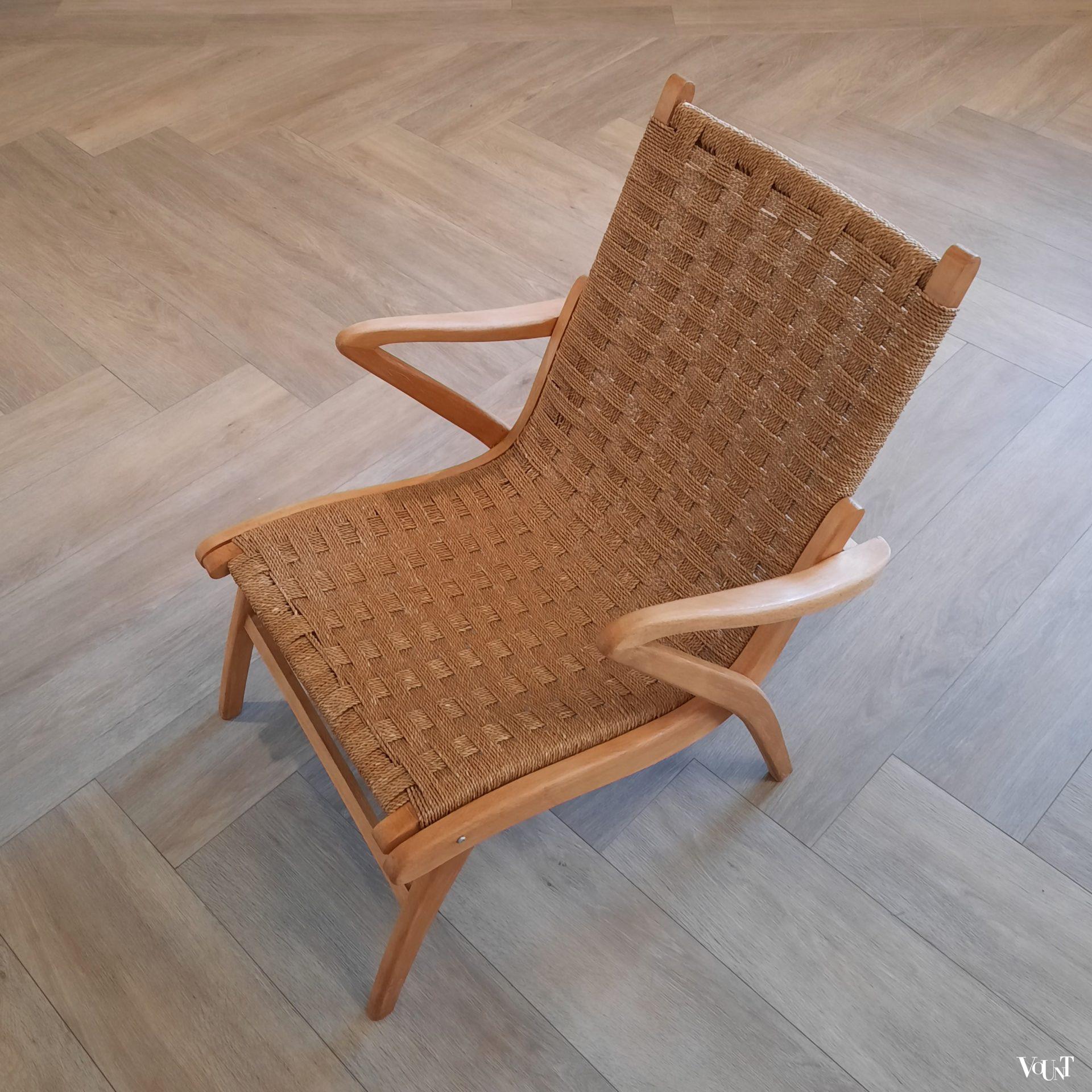 Fauteuil hout met touw, jaren '40 / '50