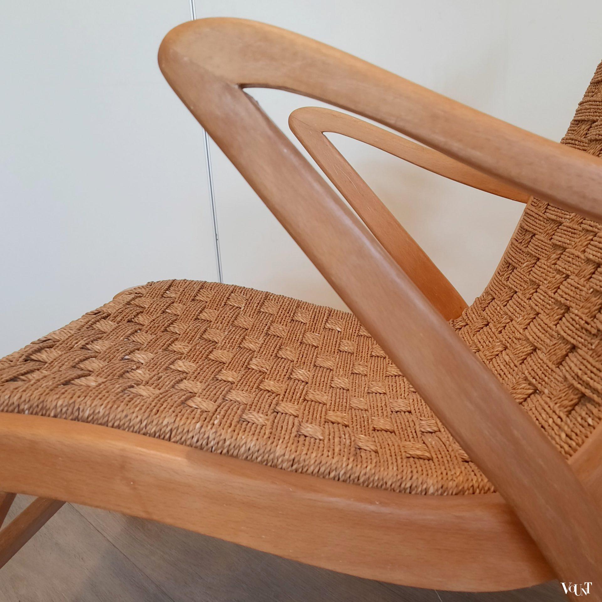 Fauteuil hout met touw, jaren '40 / '50
