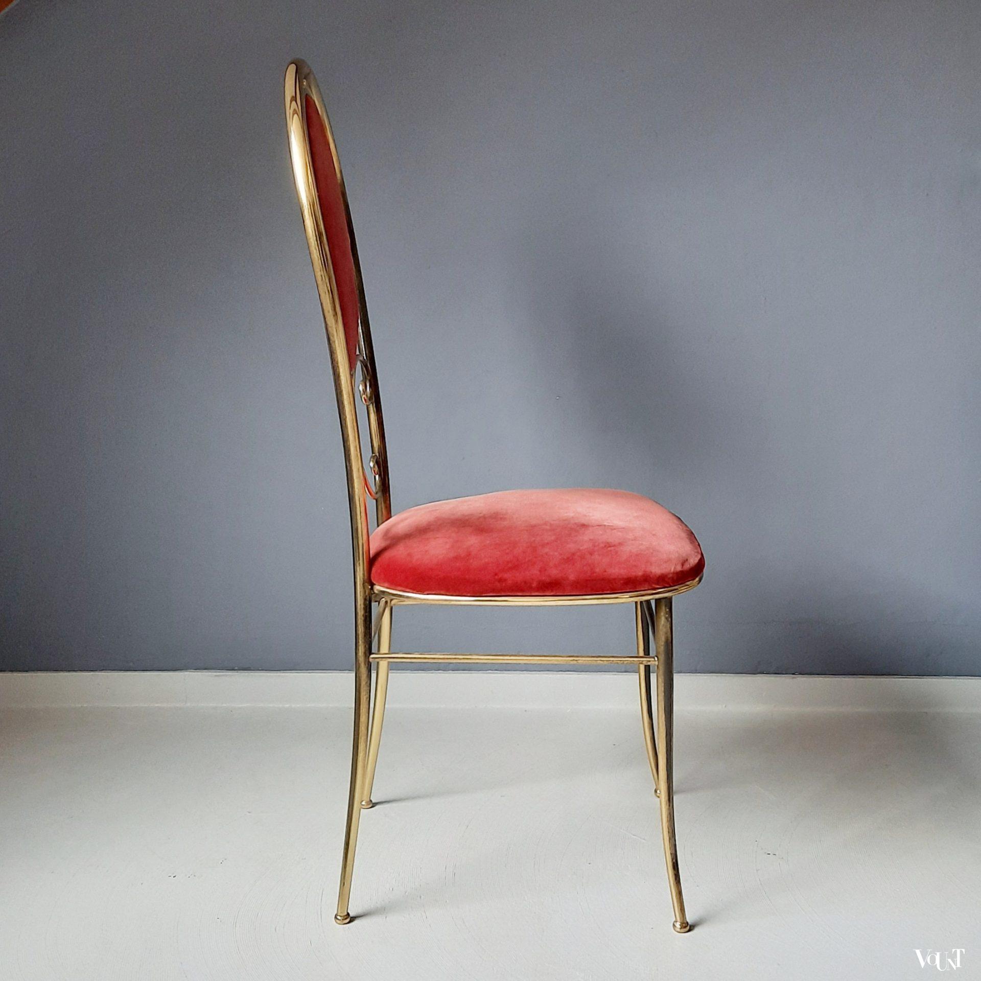 Messing Chiavari-stoeltje met fluwelen bekleding, Italië, jaren ‘60 (nr. 2)