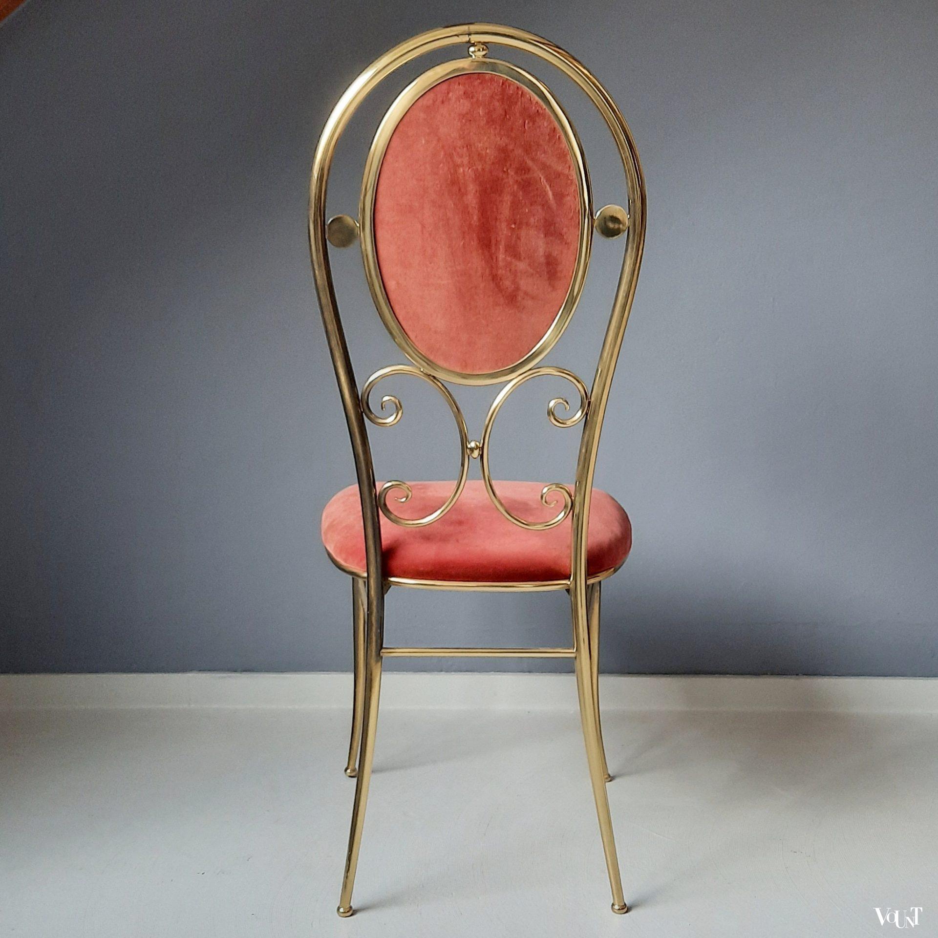 Messing Chiavari-stoeltje met fluwelen bekleding, Italië, jaren ‘60 (nr. 2)