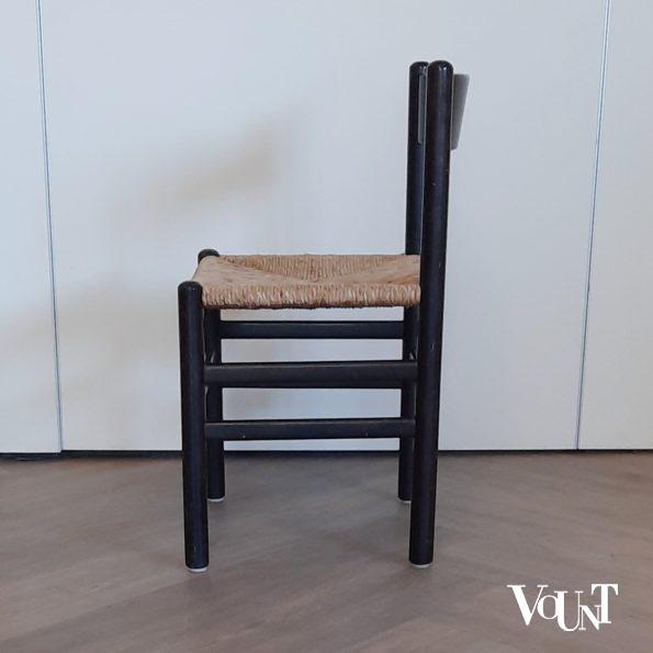 Set van 4 vintage zwarte eettafelstoelen met biezen zittingen, jaren '60/'70