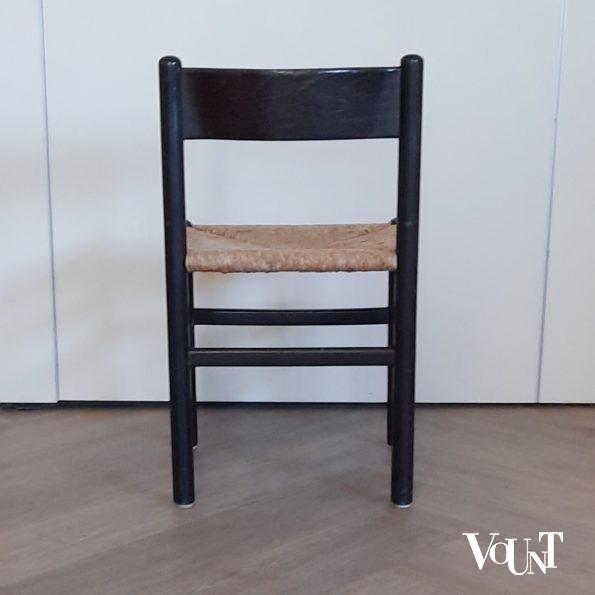 Set van 4 vintage zwarte eettafelstoelen met biezen zittingen, jaren '60/'70