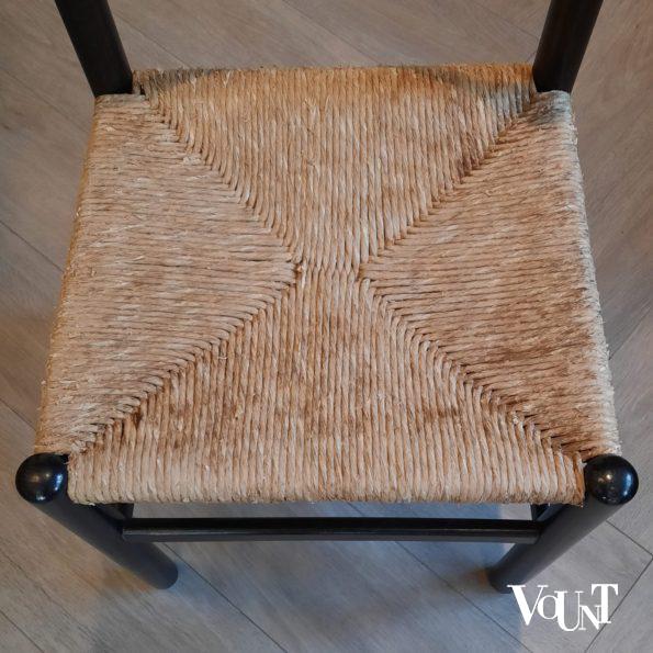 Set van 4 vintage zwarte eettafelstoelen met biezen zittingen, jaren '60/'70