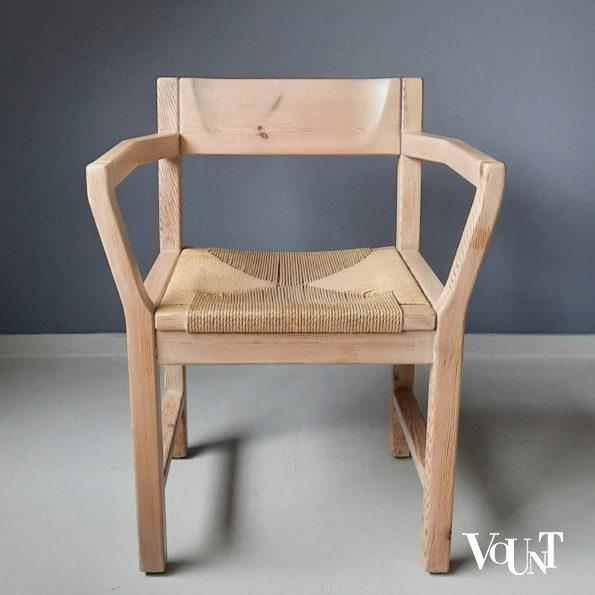 Set van 4 grenen stoelen met papercord zitting, Tage Poulsen voor Gramrode, jaren '70