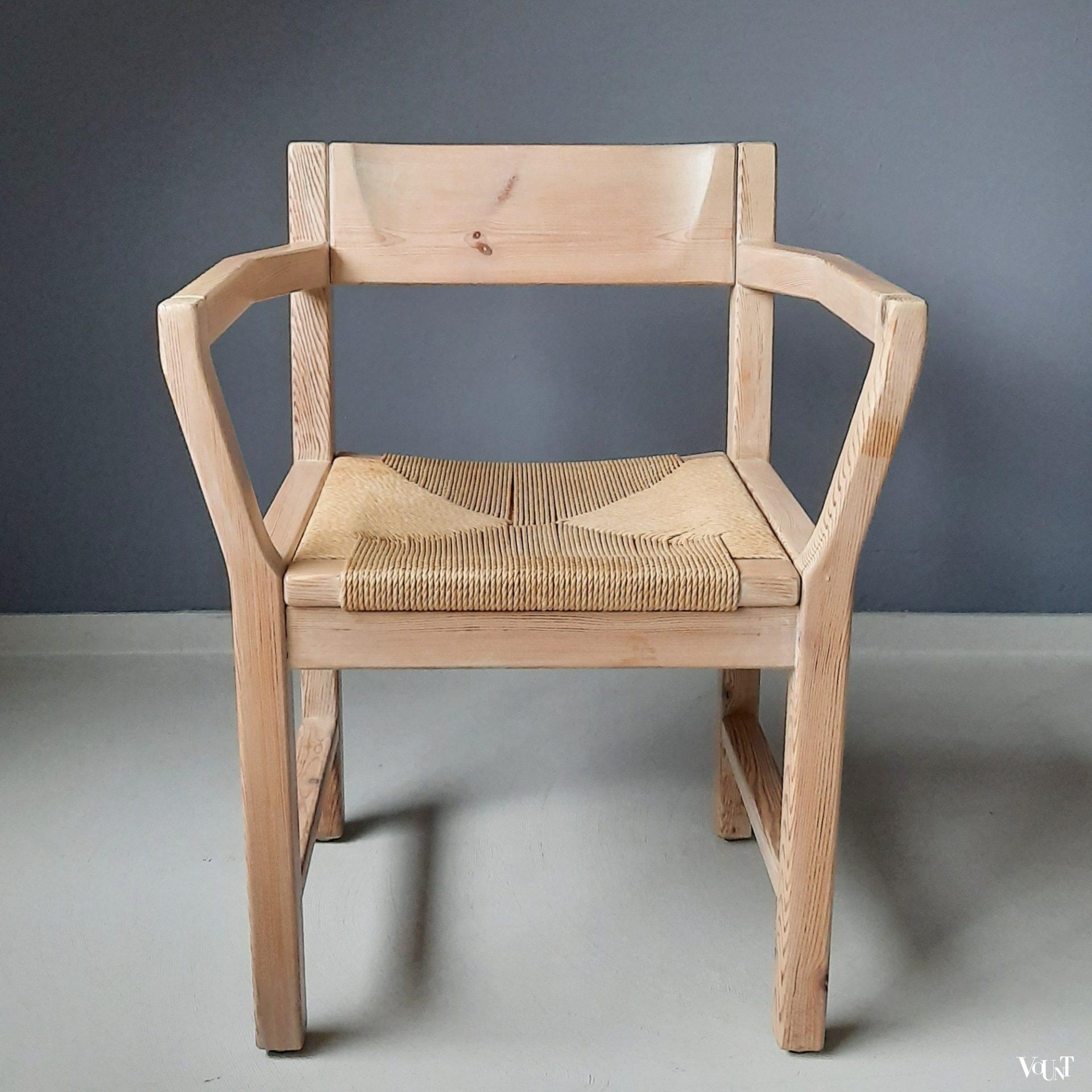 Set van 4 grenen stoelen met papercord zitting, Tage Poulsen voor Gramrode, jaren '70