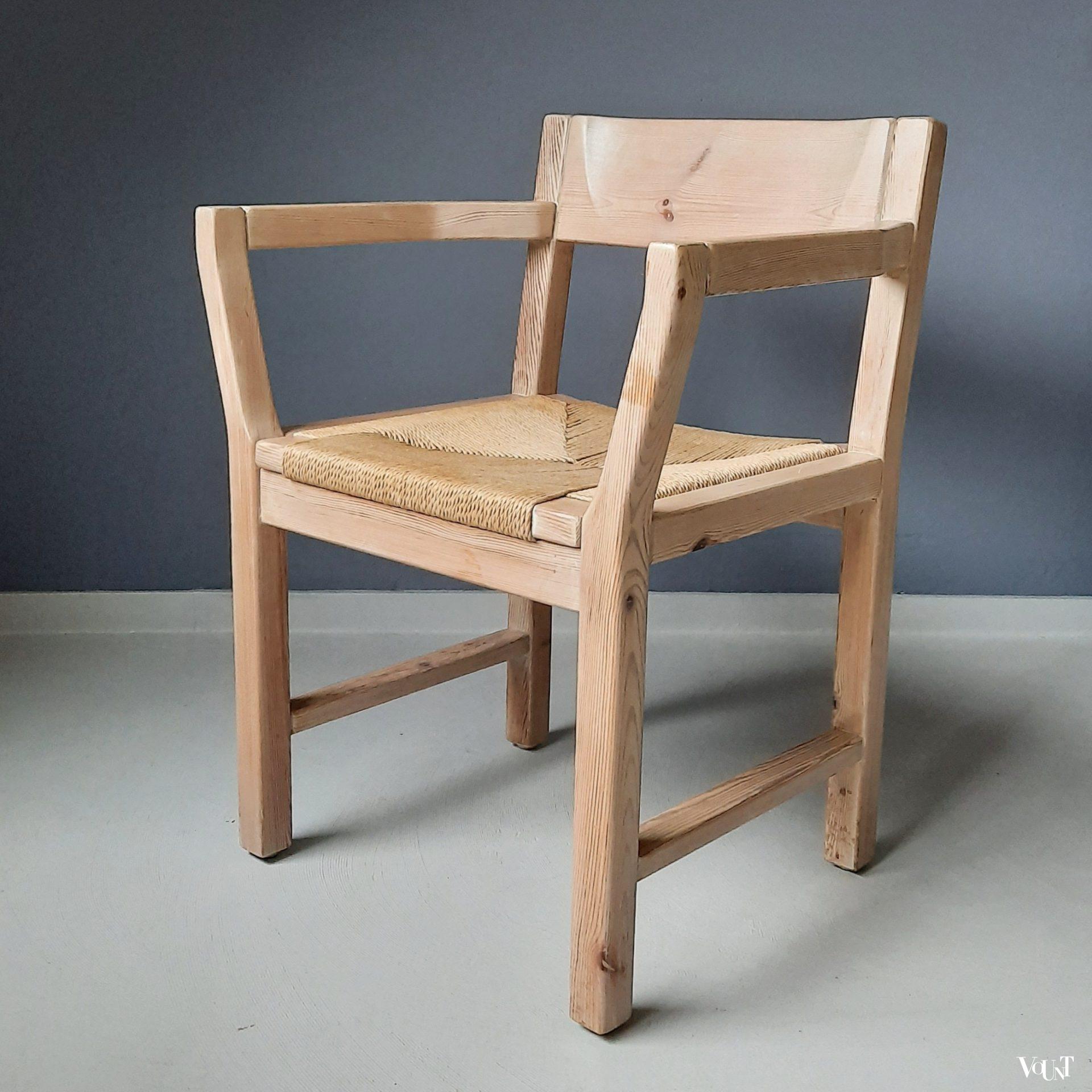 Set van 4 grenen stoelen met papercord zitting, Tage Poulsen voor Gramrode, jaren '70