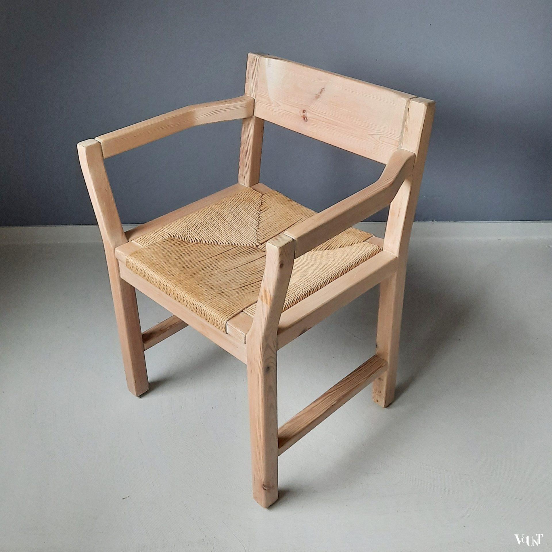Set van 4 grenen stoelen met papercord zitting, Tage Poulsen voor Gramrode, jaren '70