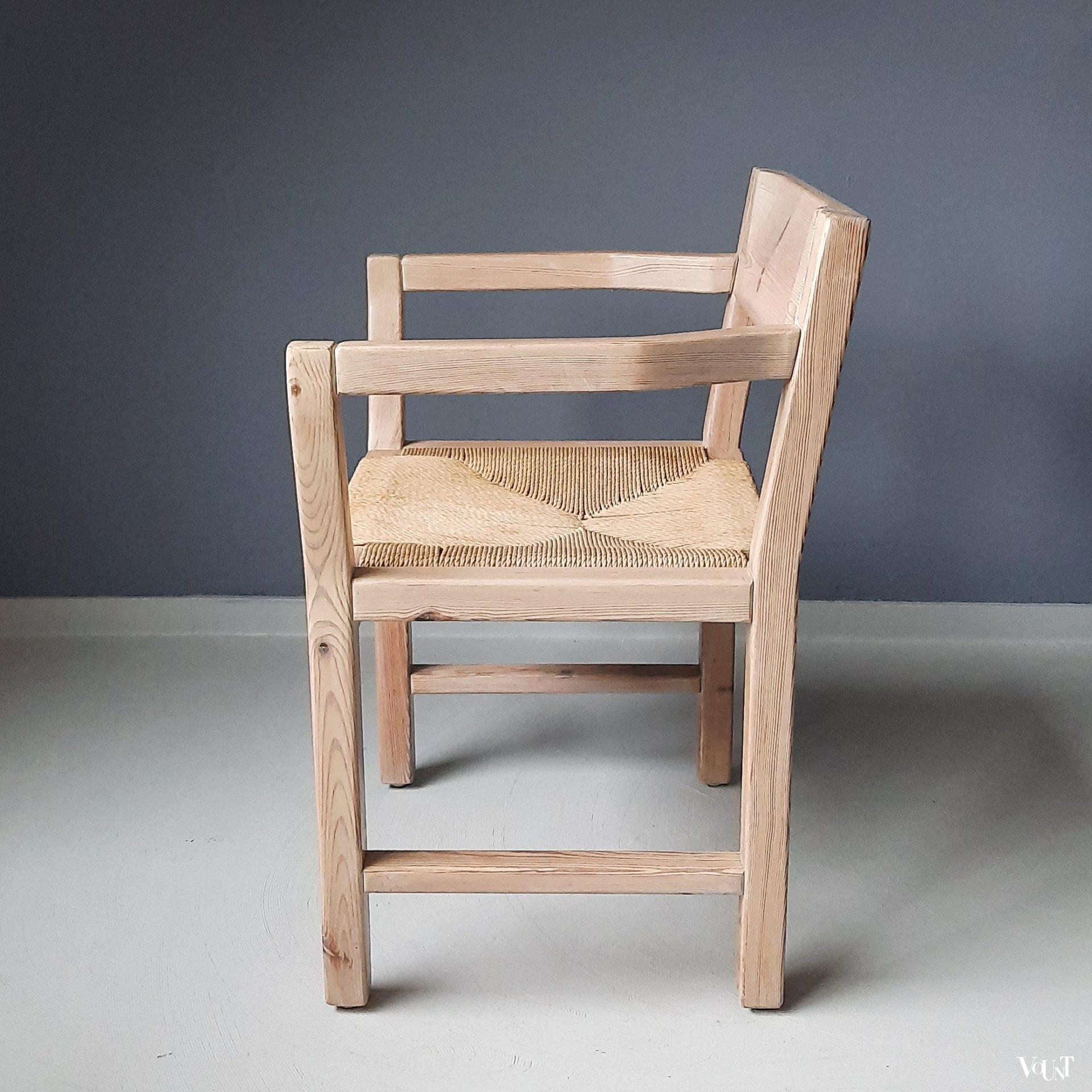 Set van 4 grenen stoelen met papercord zitting, Tage Poulsen voor Gramrode, jaren '70